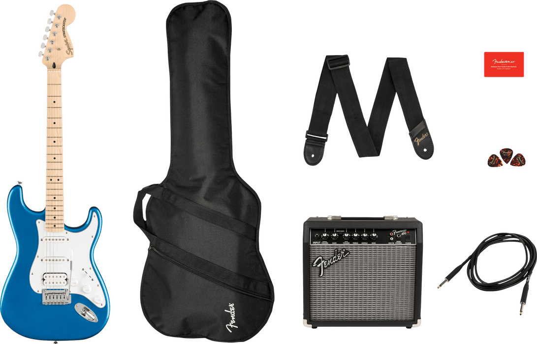 Affinity Series Stratocaster HSS Pack, Maple Fingerboard, Lake Placid Blue, Gig Bag, 15G - 120V